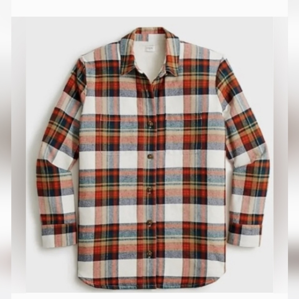 J. Crew Vibrant Plaid Button-Up Shaket.  Sherpa Lined.